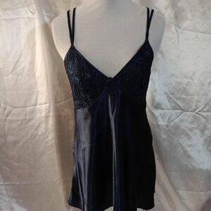 Vintage Inner Most Satin Sexy Lingerie Baby Doll Navy Blue Size Medium